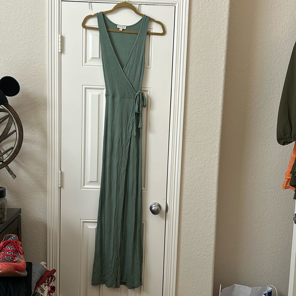 Green Wrap Tie Front Sheath Dress